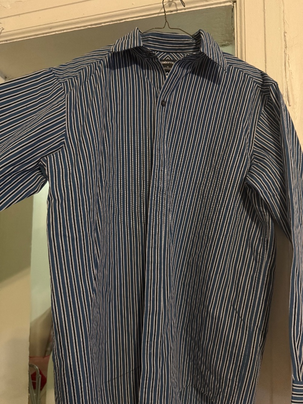 MEN'S CLAIBORNE LONG SLEEVE BLACK WHITE BLUE STRIPED SHIRT SIZE M